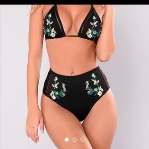 Fashion Nova Black/Teal Floral High-Waisted Bikini